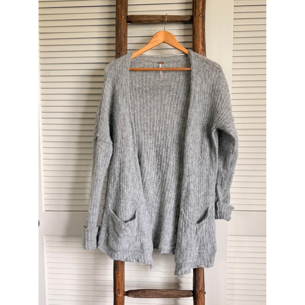 Free People Alpaca Blend Open Front Cardigan Sweater Grey XS Oversized Knit